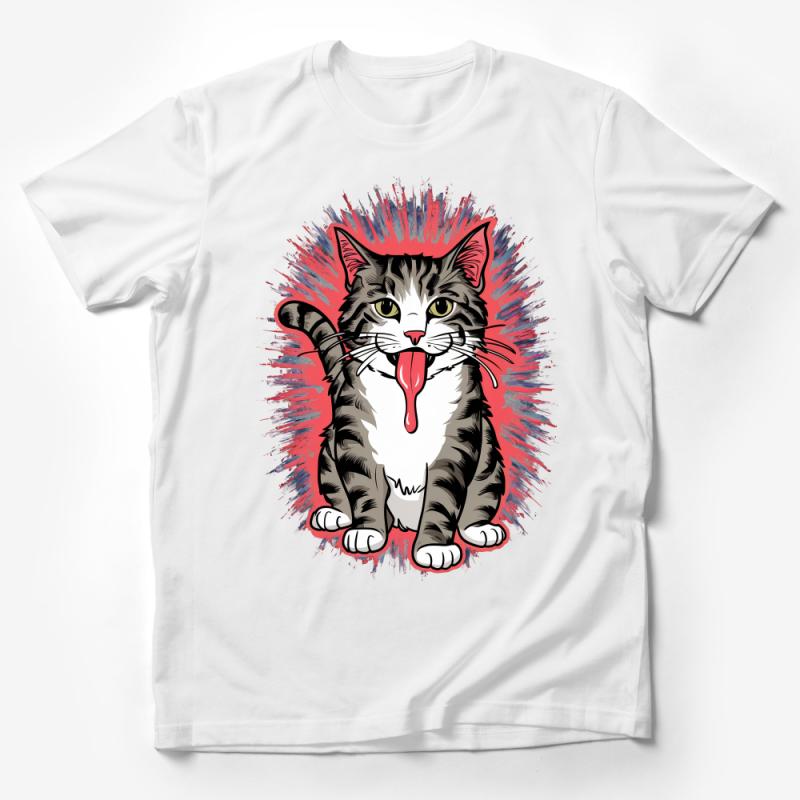 Funny Cat T-Shirt, Cute Whiskered Cat with Tongue Out, Unisex Graphic Tee, Casual Streetwear, Animal Lover Gift, Soft Cotton Top Male T-Shirt