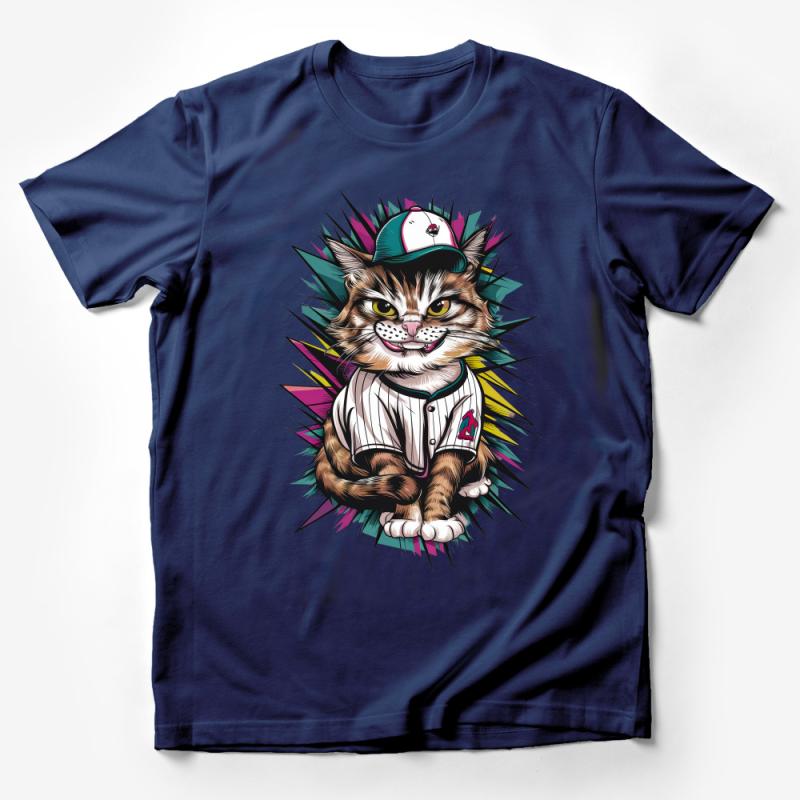 Hipster Cat T-Shirt, Cool Cat with Hat, Funky Animal Tee, Urban Style Graphic Shirt, Unisex Casual Apparel, Street Fashion Top Male T-Shirt