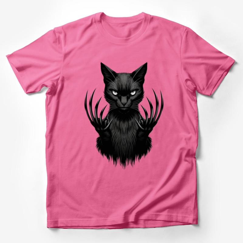 Black Cat T-Shirt, Mystical Feline Graphic Tee, Unisex Goth Cat Shirt with Claws, Fantasy Animal Top, Cool Cat Lovers Gift Idea Male T-Shirt