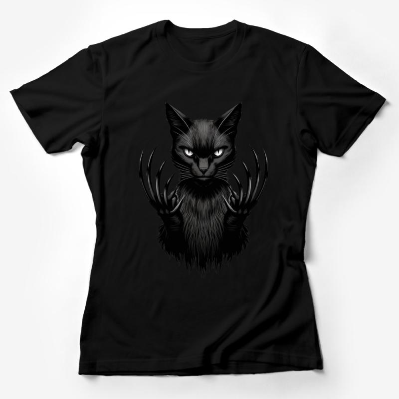 Black Cat T-Shirt, Mystical Feline Graphic Tee, Unisex Goth Cat Shirt with Claws, Fantasy Animal Top, Cool Cat Lovers Gift Idea Female T-Shirt