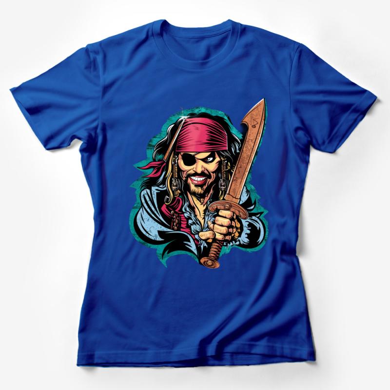 Pirate Graphic Tee, Bold Cartoon Pirate with Sword, Men's Adventure T-Shirt, Unique Pirate Party Top, Gift for Pirate Fans Female T-Shirt