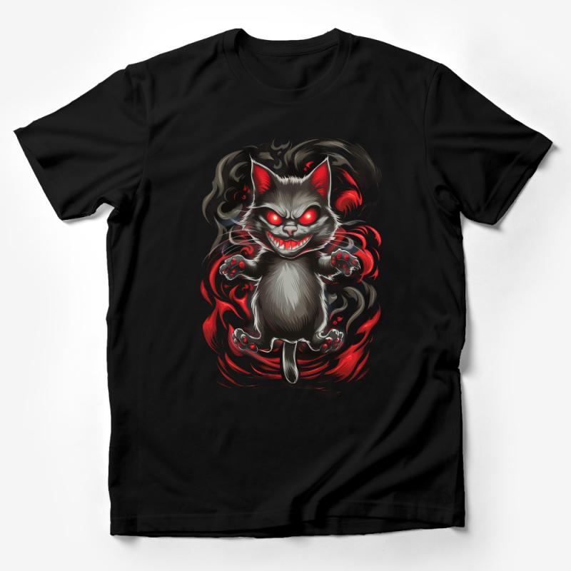 Men's Graphic Tee, Black Cat T-Shirt, Evil Cat with Red Eyes, Halloween Spooky Shirt, Unisex Clothing, Cool Cat Lover Gift, Streetwear Male T-Shirt