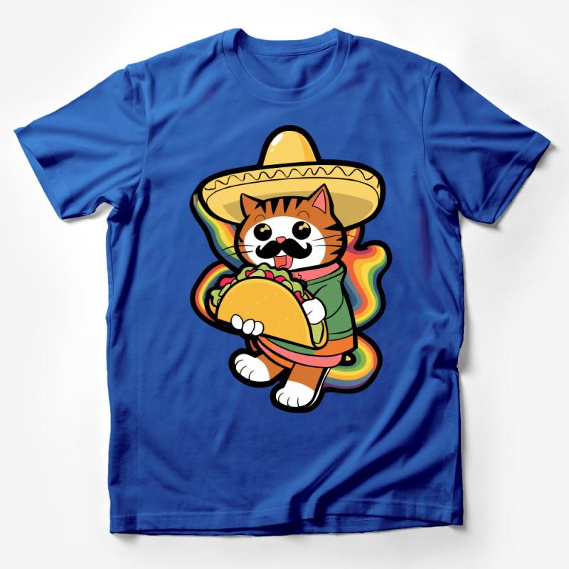 Funny Taco Cat T-Shirt, Mexican Hat Cat Tee, Rainbow Cartoon Kitty Top, Cute Feline Lover Gift, Unisex Graphic Shirt for All Ages Male T-Shirt