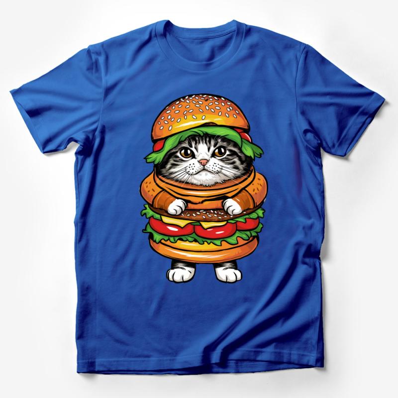 Funny Cat Burger T-Shirt, Quirky Cat Cheeseburger Shirt, Unisex Foodie Tee, Gift for Cat Lovers Male T-Shirt