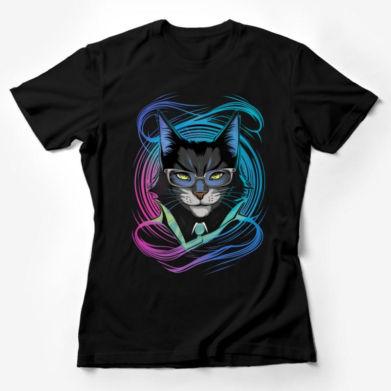 Hipster Cat T-Shirt, Stylish Feline with Glasses Graphic Tee, Cool Cat Lover Gift, Unisex Cotton Shirt Female T-Shirt