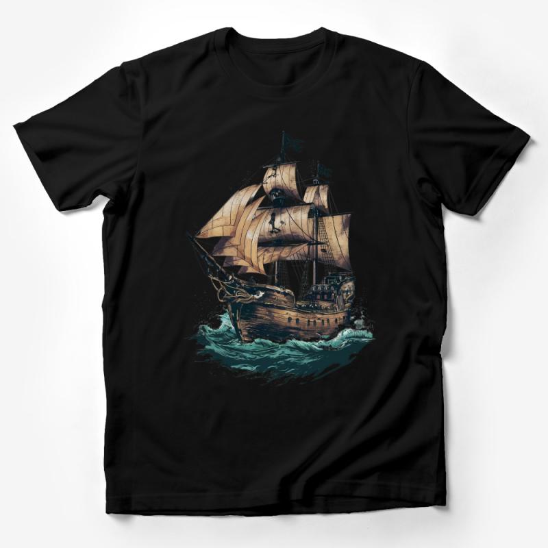 Vintage Pirate Ship Graphic Tee, Nautical Adventure Sailing T-Shirt, Unisex Maritime Sea Vessel Shirt, Gift for Sea Lovers Male T-Shirt