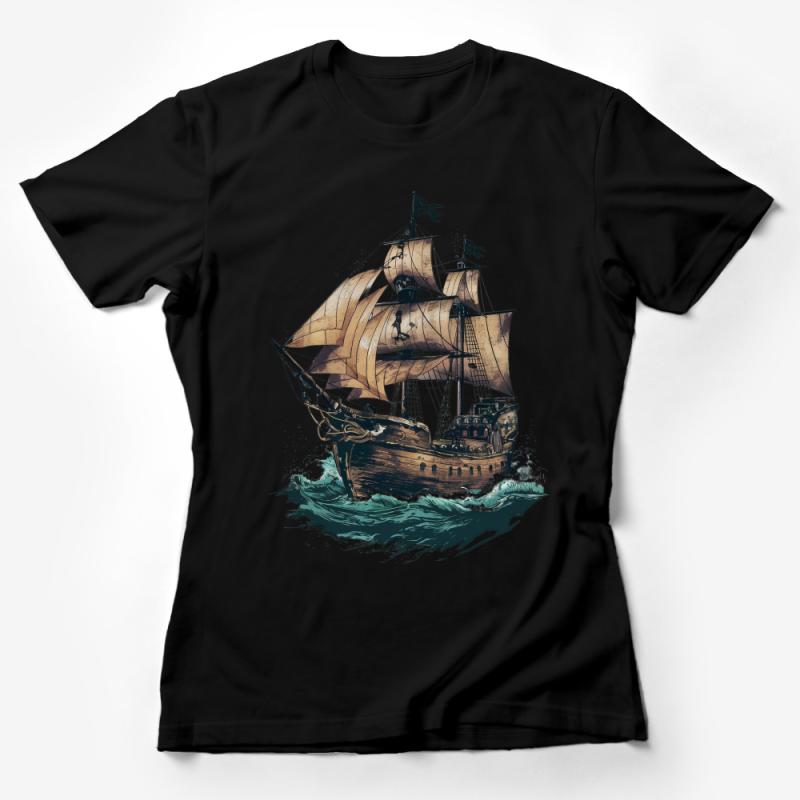 Vintage Pirate Ship Graphic Tee, Nautical Adventure Sailing T-Shirt, Unisex Maritime Sea Vessel Shirt, Gift for Sea Lovers Female T-Shirt