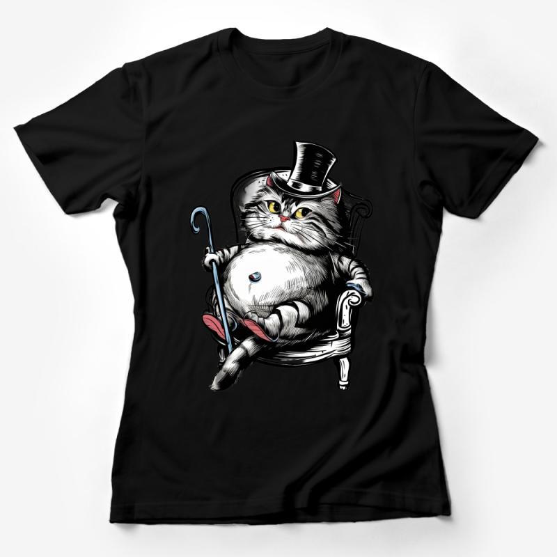 Fancy Cat T-Shirt, Aristocrat Cat with Top Hat and Cane, Unique Cat Lover Gift, Graphic Tee, Whimsical Animal Shirt, Unisex Tee Female T-Shirt