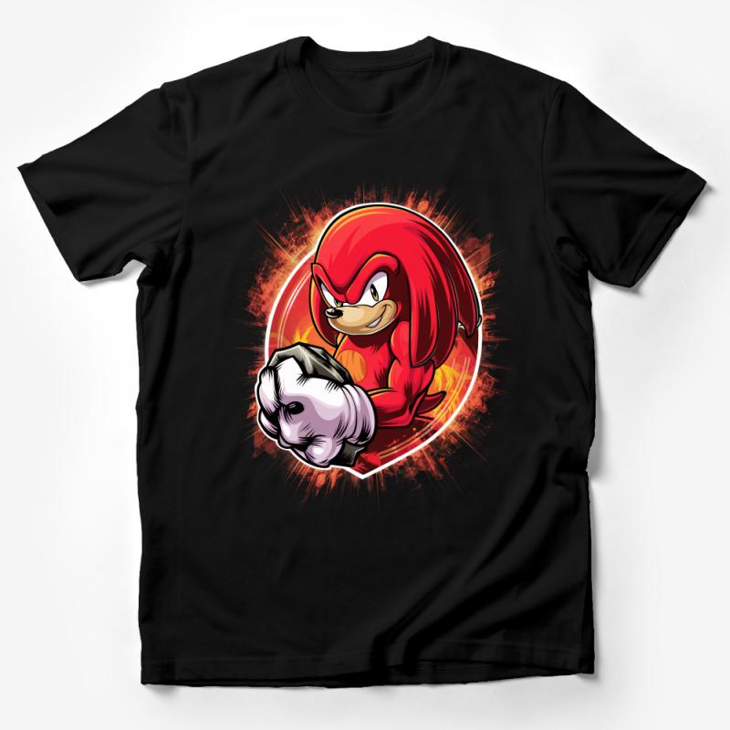 Red Echidna Cartoon Character T-Shirt, Unisex Graphic Tee, Vintage Inspired Gaming Apparel, Retro Style Casual Top Male T-Shirt