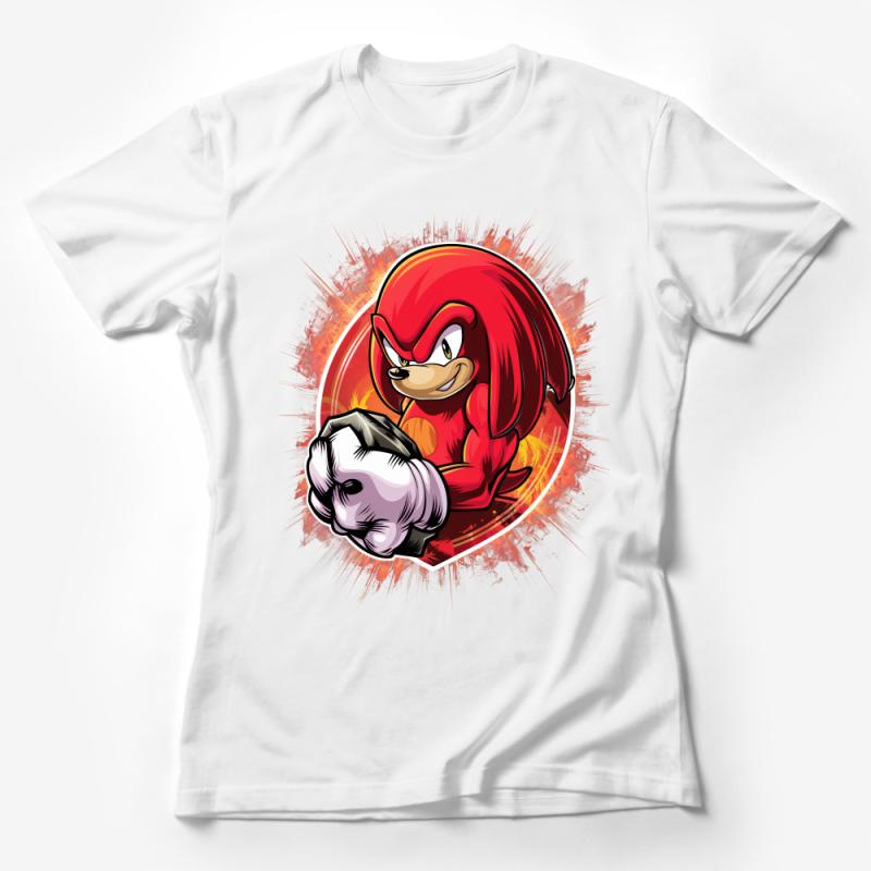 Red Echidna Cartoon Character T-Shirt, Unisex Graphic Tee, Vintage Inspired Gaming Apparel, Retro Style Casual Top Female T-Shirt