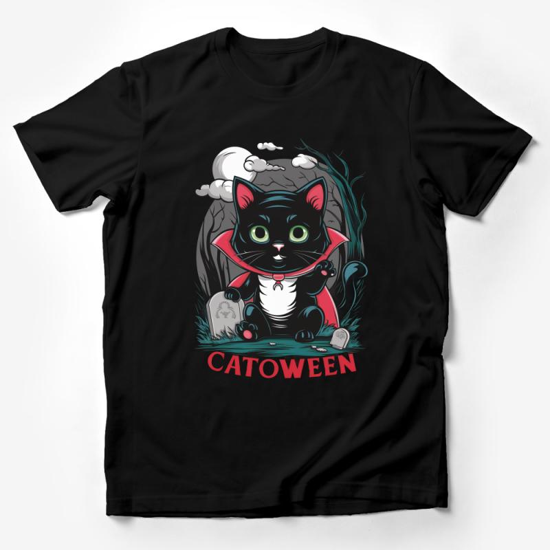 Catoween Black Cat Vampire T-Shirt, Halloween Kitty Costume Tee, Spooky Cute Cat Lover Gift, Unisex Graphic Tee for All Ages Male T-Shirt