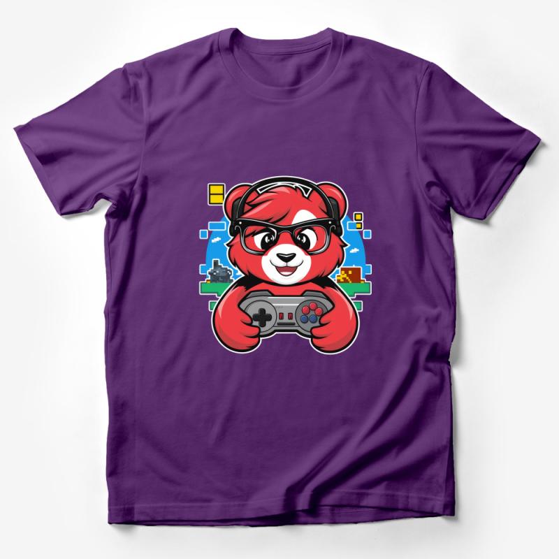 Cute Red Panda Gamer T-Shirt, Unisex Gaming Tee, Retro Video Game Console, Fun Animal Shirt, Gift for Gamers, Cool Pixel Art Top Male T-Shirt