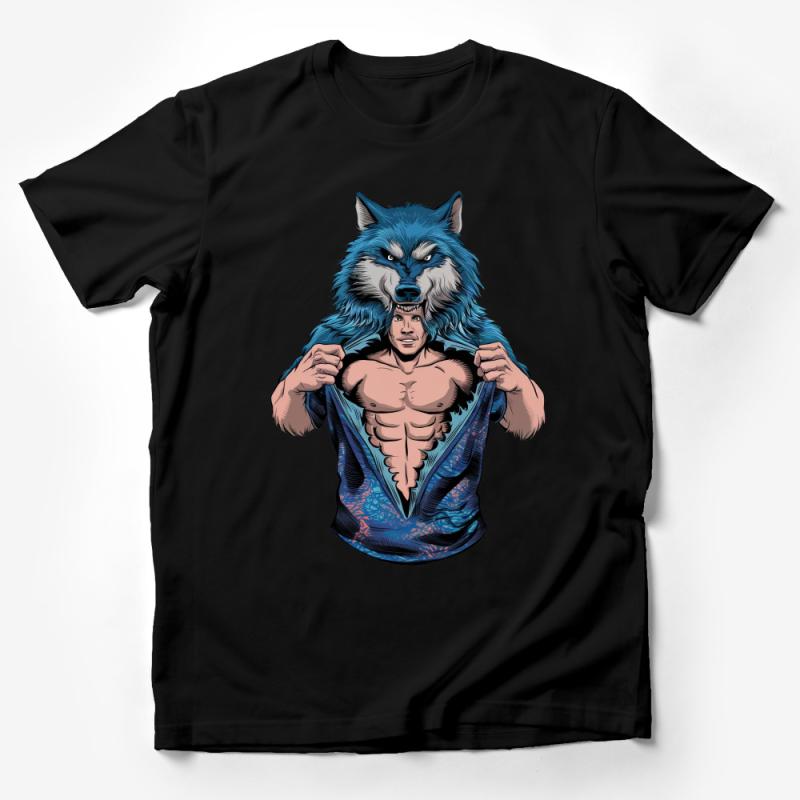 Men's Wolf Graphic T-Shirt, Cool Animal Print Tee, Muscular Wolf Illustration, Unique Artistic Design Top, Casual Wear for Animal Lovers Male T-Shirt