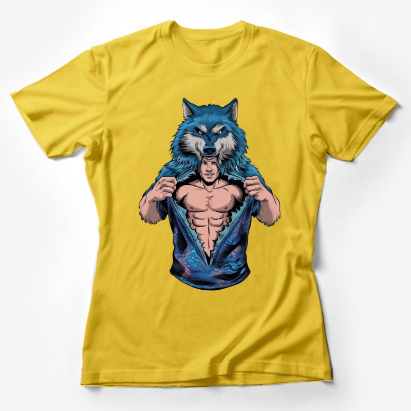 Men's Wolf Graphic T-Shirt, Cool Animal Print Tee, Muscular Wolf Illustration, Unique Artistic Design Top, Casual Wear for Animal Lovers Female T-Shirt