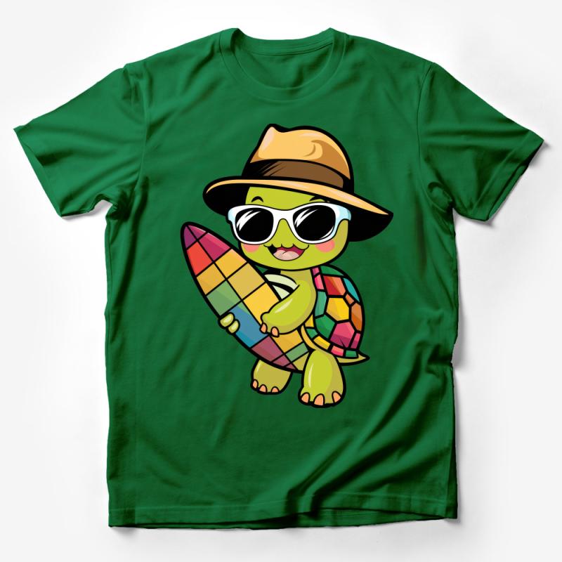 Cute Turtle Surfer T-Shirt, Colorful Beach Style Tee, Summer Vacation Kids Shirt, Unisex Graphic Top, Cartoon Animal Print Male T-Shirt