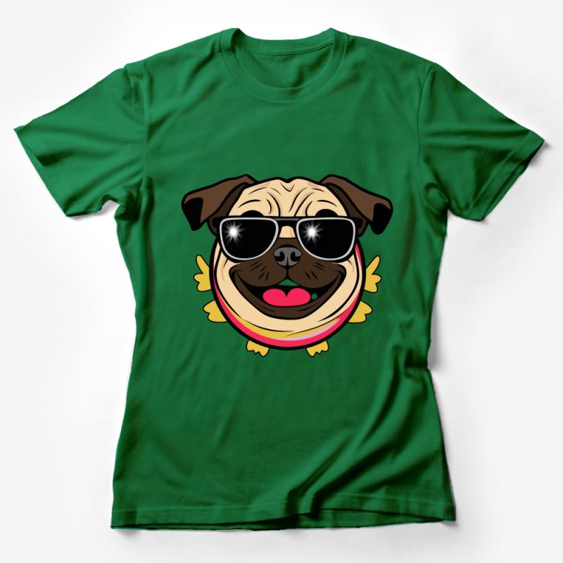 Cute Pug Dog T-Shirt, Funny Cartoon Pug with Sunglasses Tee, Animal Lover Casual Top, Hipster Pet Shirt Gift, Unisex Graphic Tee Female T-Shirt