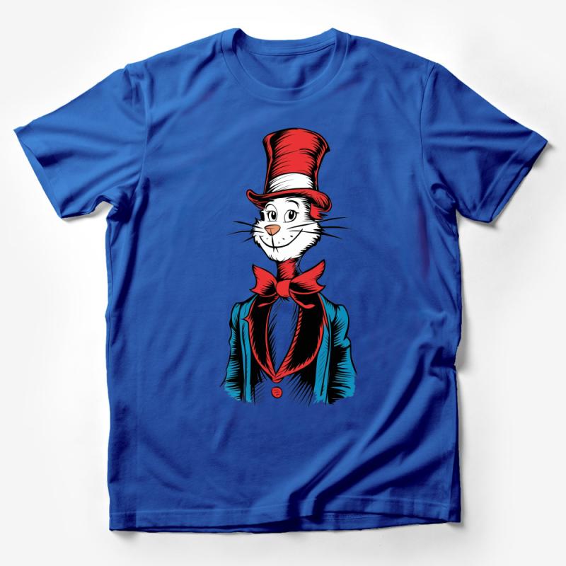 Cat in Hat Graphic Tee, Whimsical Feline with Top Hat and Bow Tie, Unisex Casual Shirt, Fun Cartoon Character, Adult and Kids Sizes Male T-Shirt