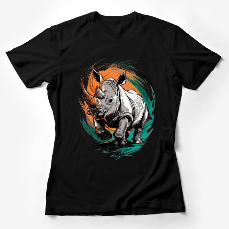 Abstract Rhino Art T-Shirt, Colorful Rhino Sketch Tee, Unisex Graphic T-Shirt, Wildlife Animal Lover Gift, Unique Design Female T-Shirt