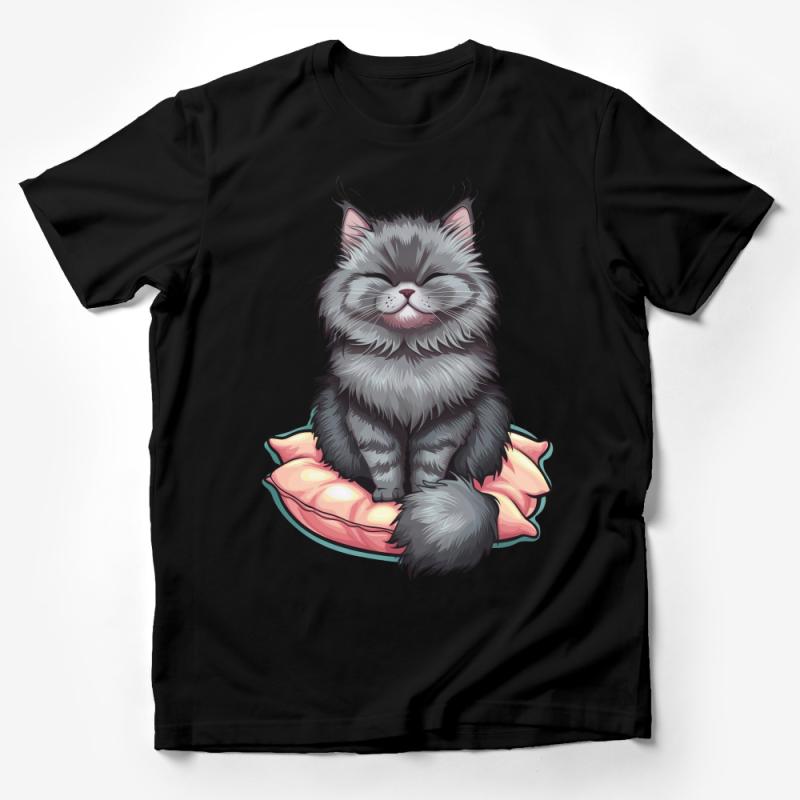 Cute Cat Graphic Tee, Adorable Fluffy Kitten T-Shirt, Unisex Casual Cat Lover Shirt, Soft Cotton Pet Illustration Top, Gift for Cat Owners Male T-Shirt