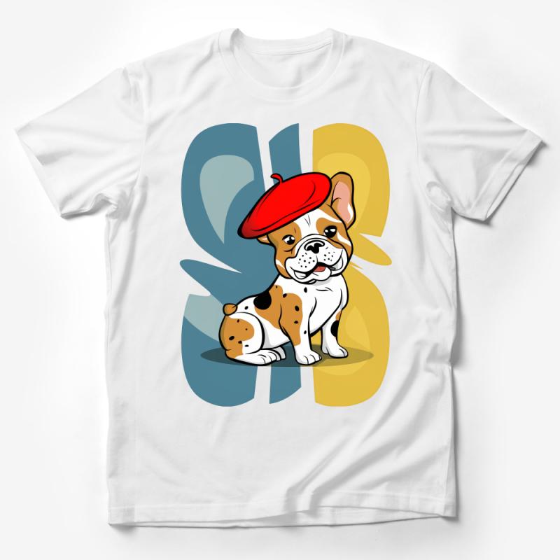 Cute French Bulldog T-Shirt, Cartoon Dog with Red Beret, Quirky Animal Tee, Unisex Graphic Shirt for Dog Lovers, Gift Idea Male T-Shirt