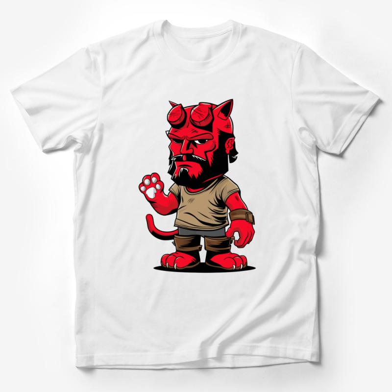 Unique Red Demon Cartoon Graphic T-Shirt, Trendy Fantasy Creature Tee, Cool Monster Illustration Shirt, Unisex Apparel Male T-Shirt