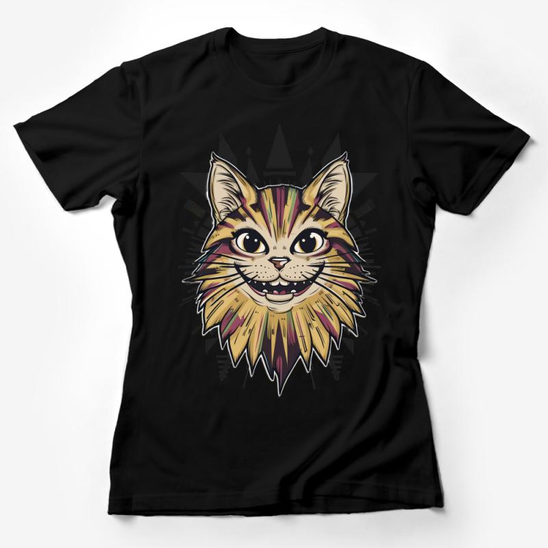 Geometric Cat Face T-Shirt, Abstract Feline Art Tee, Unisex Graphic Shirt, Modern Hipster Cool Cat Lover Gift, Unique Design Top Female T-Shirt