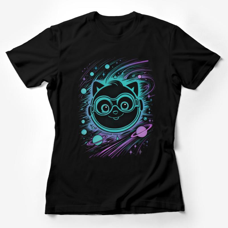 Cute Astronaut Cat T-Shirt, Space Kitty with Glasses Graphic Tee, Unisex Adult Clothing, Galaxy Animal Print, Unique Cosmic Design Top Female T-Shirt