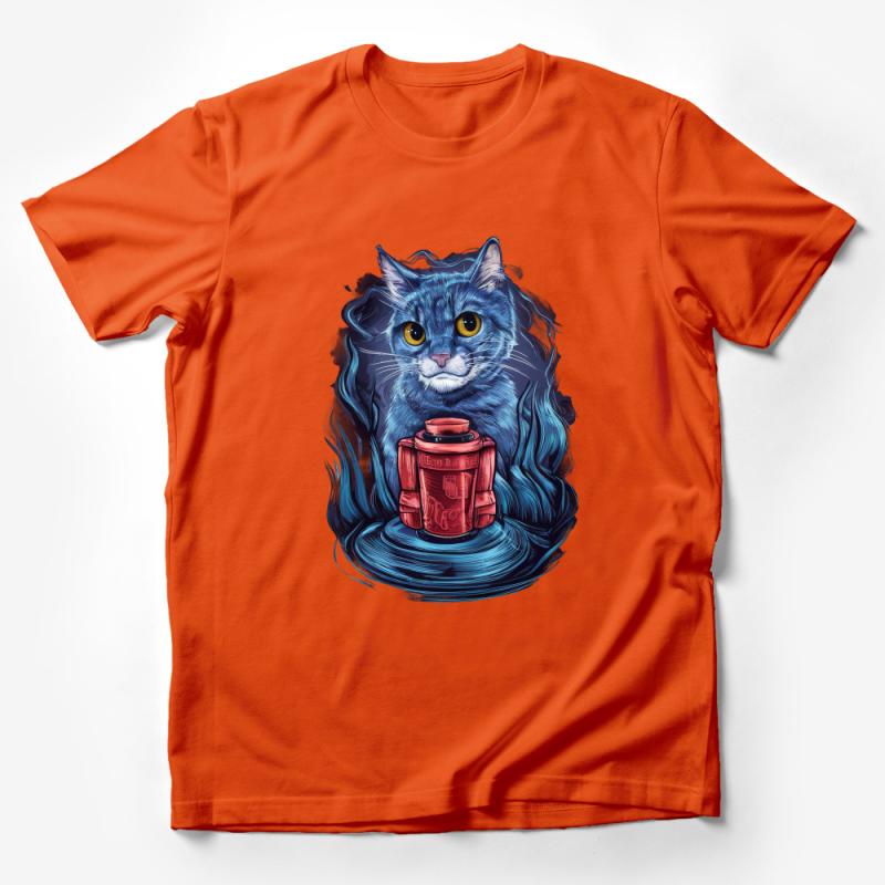 Blue Cat Astronaut T-Shirt, Space Feline Graphic Tee, Cute Animal Unisex Shirt, Sci-Fi Pet Lover Gift, Unique Artistic Top Male T-Shirt