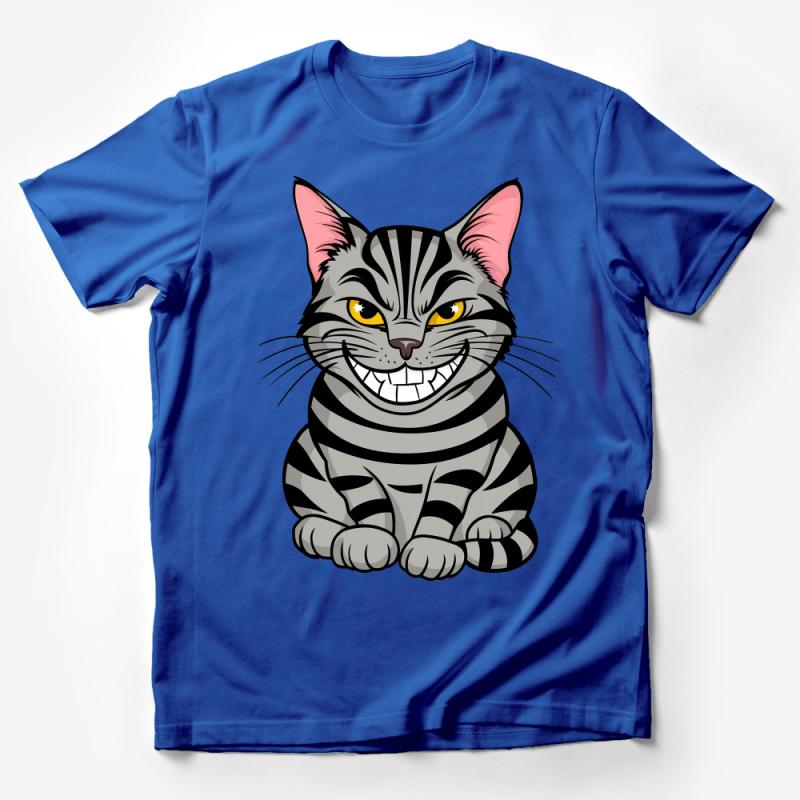 Smiling Striped Cat T-Shirt, Cute Feline Graphic Tee, Unisex Adult Casual Wear, Animal Lover Gift Idea Male T-Shirt