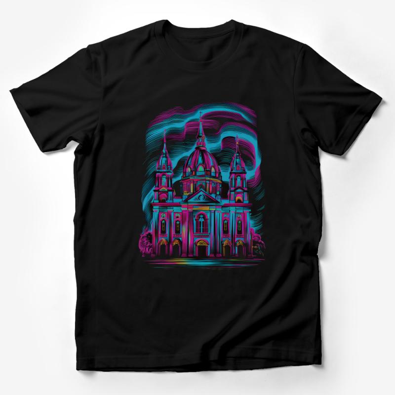 Colorful Cathedral Illustration T-Shirt, Artistic Church Design Tee, Vibrant Architectural Artwork Clothing, Unisex Graphic Shirt Male T-Shirt