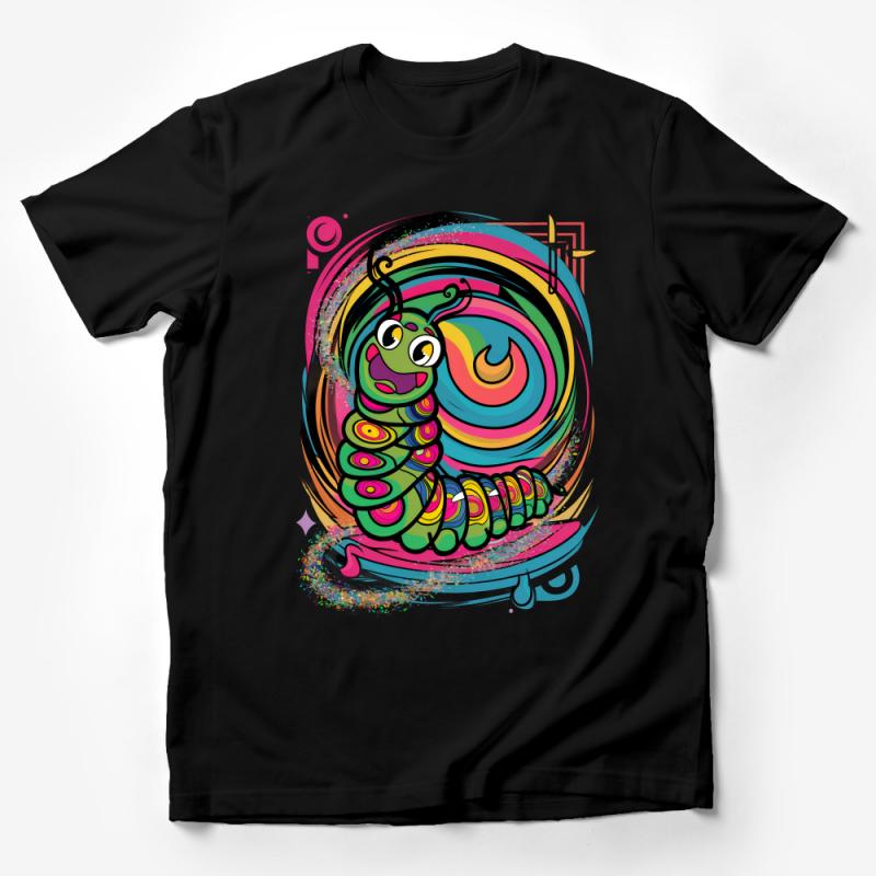 Colorful Abstract Caterpillar T-Shirt, Artistic Vibrant Graphic Tee, Unique Insect Design Casual Wear Male T-Shirt