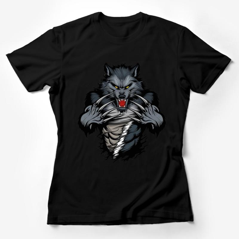 Men's Graphic Wolf T-Shirt, Fierce Animal Design Tee, Cool Wild Beast Top, Casual Streetwear Shirt, Unique Gift for Him, Bold Wildlife Apparel Female T-Shirt