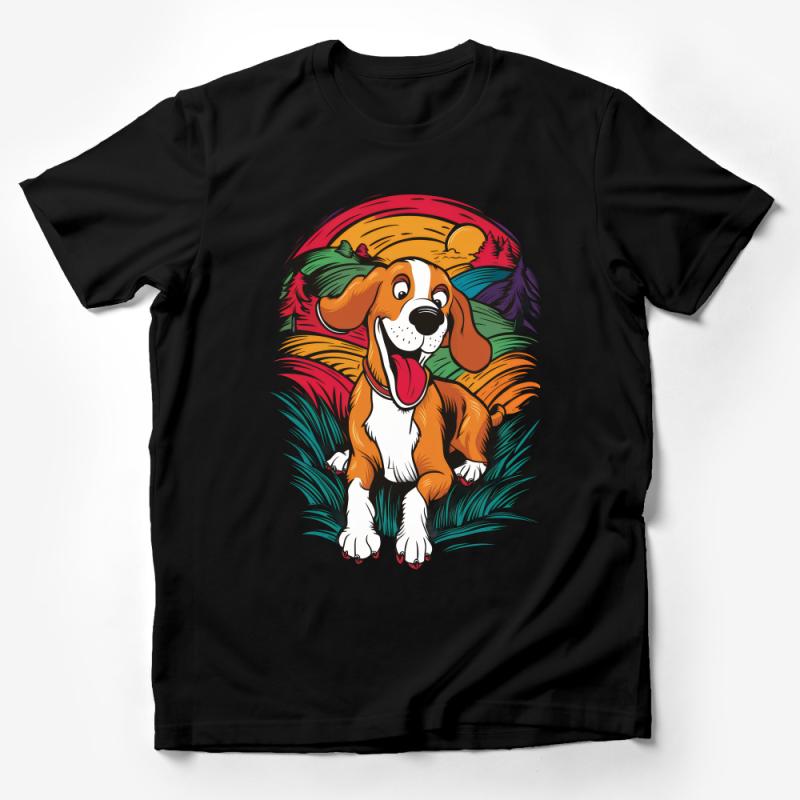 Colorful Beagle Dog T-Shirt, Unisex Animal Graphic Tee, Fun Pet Lover Gift, Casual Rainbow Dog Shirt, Bright Canine Illustration Top Male T-Shirt