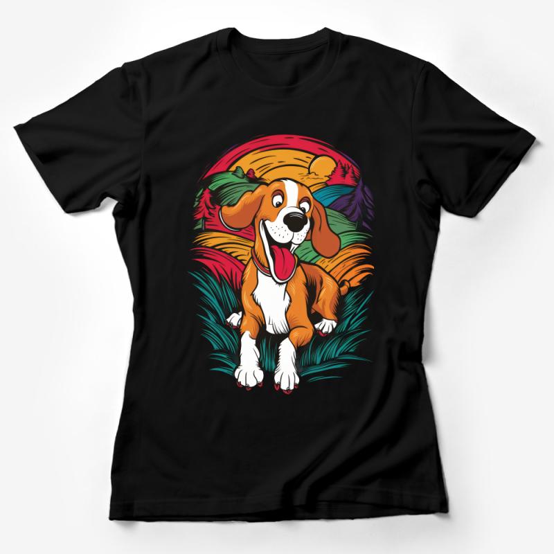 Colorful Beagle Dog T-Shirt, Unisex Animal Graphic Tee, Fun Pet Lover Gift, Casual Rainbow Dog Shirt, Bright Canine Illustration Top Female T-Shirt