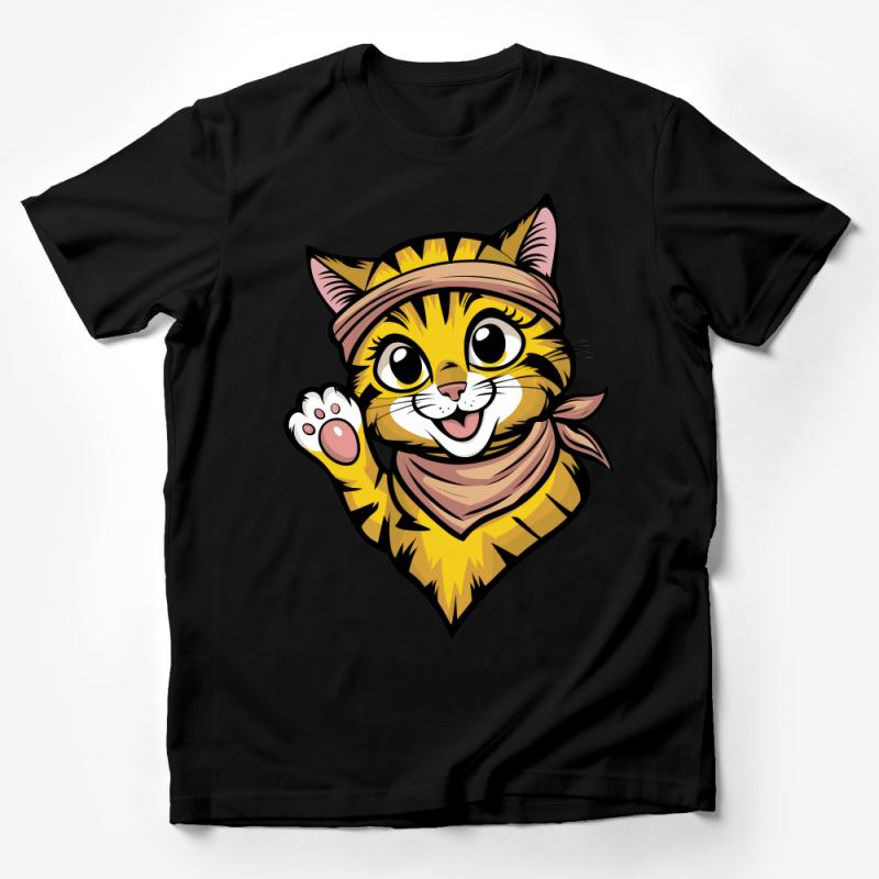 Cute Cartoon Cat T-Shirt, Whimsical Feline Graphic Tee, Kid and Adult Sizes, Unisex Casual Wear, Animal Lover Gift Idea Male T-Shirt