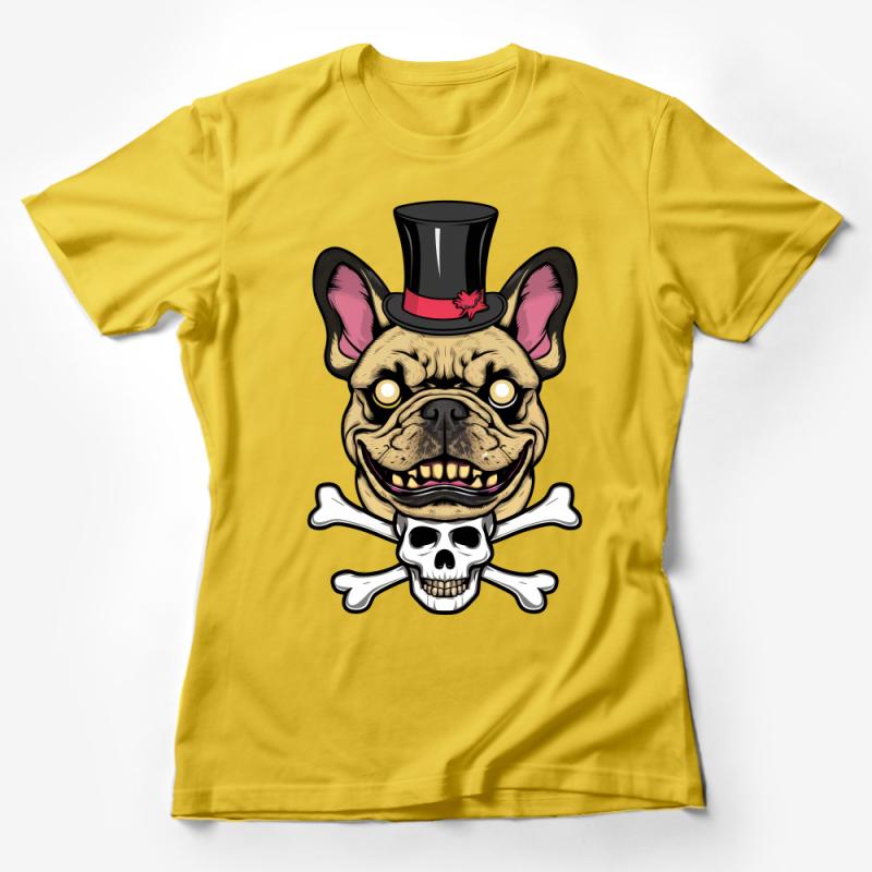 Quirky French Bulldog T-Shirt, Skull Crossbones, Top Hat Dog Tee, Humorous Pet Lover Gift, Unique Graphic Shirt, Men Women Apparel Female T-Shirt