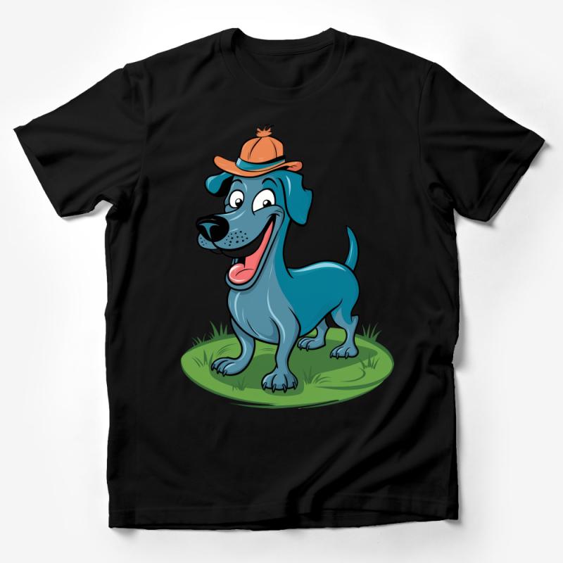 Cute Dog Cartoon Graphic Tee | Playful Puppy with Hat Illustration | Casual Unisex T-Shirt for Dog Lovers | Gift Idea Male T-Shirt