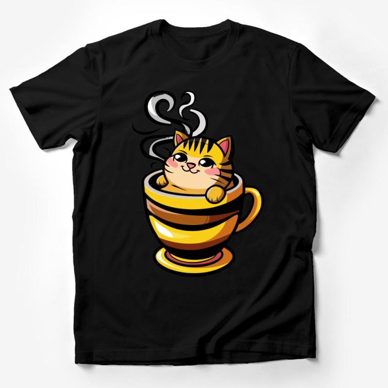 Cute Cat in Coffee Cup T-Shirt, Whimsical Kitten Tee, Fun Animal Lover Gift, Graphic Tee for Cat Moms Male T-Shirt