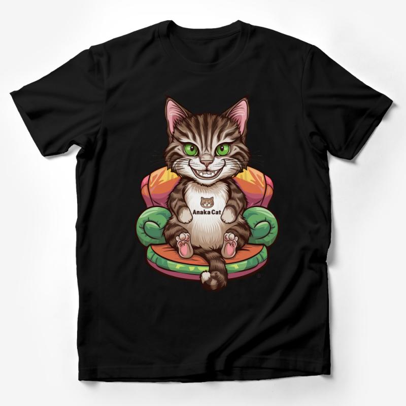 Cheshire Cat Inspired Tee, Whimsical Cat in Armchair, Unisex T-Shirt, Anaka Cat Graphic, Fantasy Feline Art, Casual Wear, Cat Lover Gift Male T-Shirt