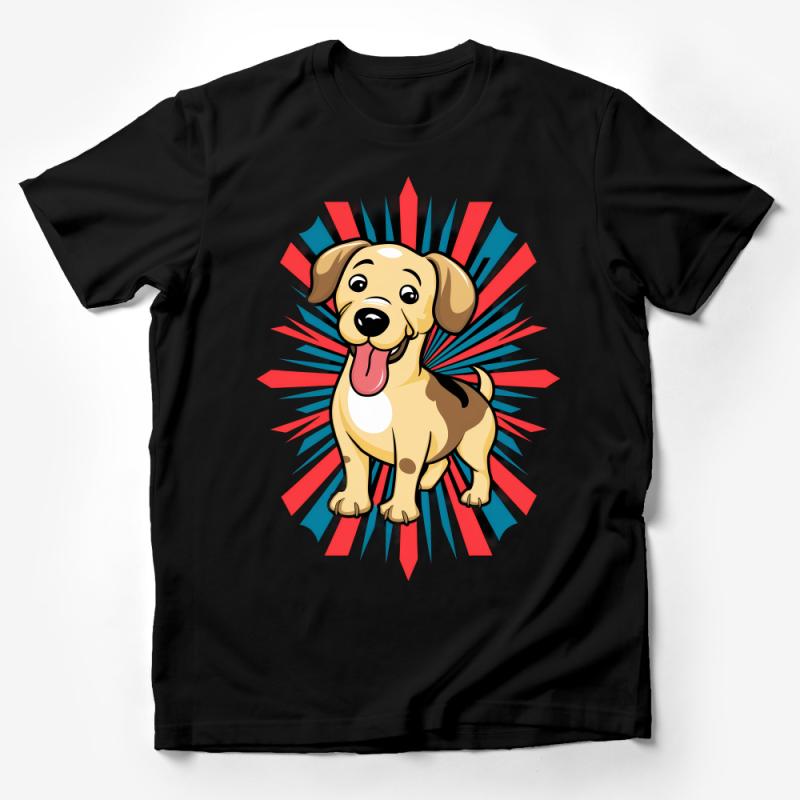 Cute Cartoon Dog T-Shirt, Colorful Puppy Graphic Tee, Fun Animal Shirt for Dog Lovers, Unisex Casual Wear Male T-Shirt