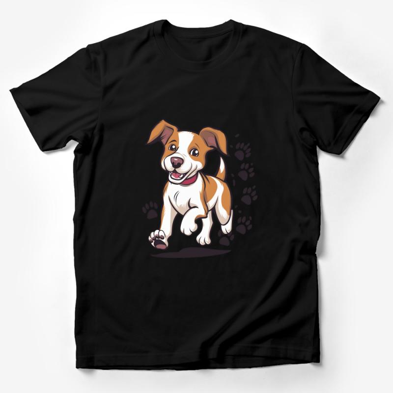 Cute Puppy Dog T-Shirt, Cartoon Animal Illustrated Tee, Unisex Kids and Adult Sizes, Paw Print Casual Shirt, Gift for Dog Lovers Male T-Shirt