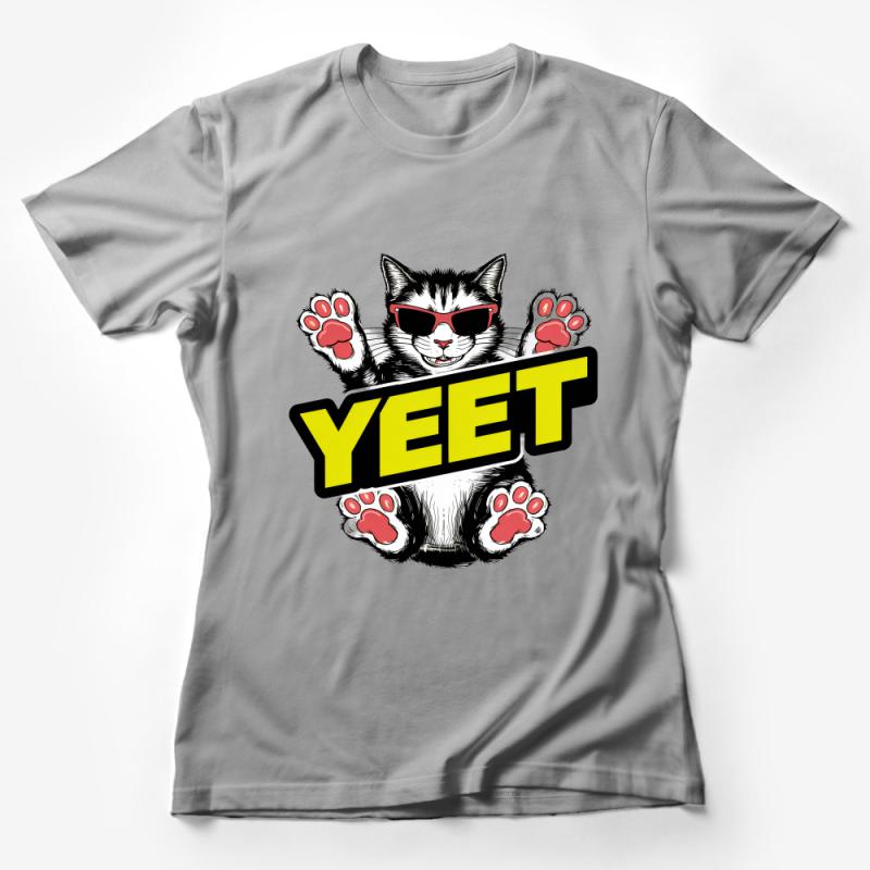 Cool Cat Yeet T-Shirt, Funny Feline with Sunglasses, Cute Animal Tee, Hipster Cat Lovers Gift, Casual Streetwear, Unisex Graphic Shirt Female T-Shirt