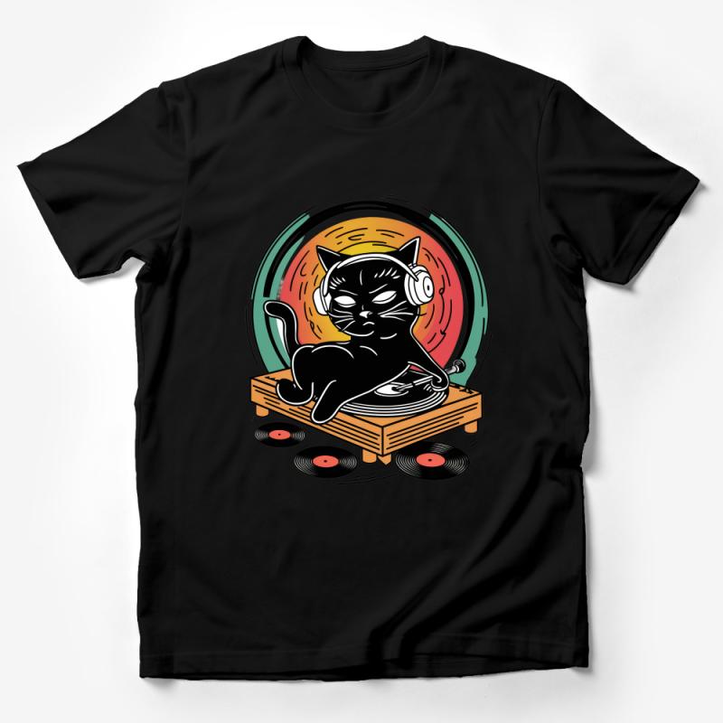 Vinyl Cat T-Shirt, Retro DJ Kitty With Headphones, Music Lover Tee, Vintage Record Player, Cool Cat Shirt, Unisex Graphic Tee Male T-Shirt