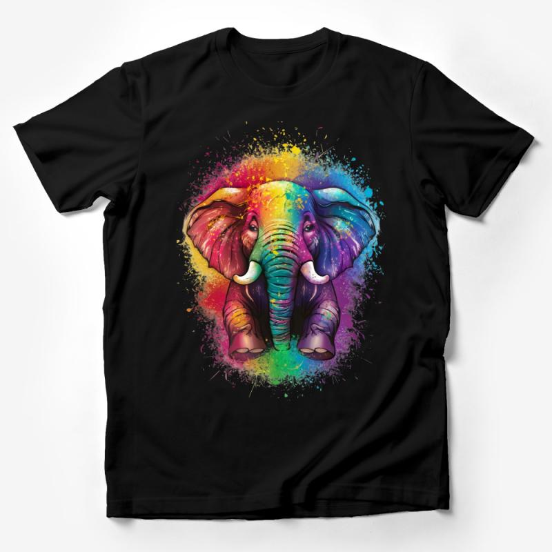 Colorful Elephant T-Shirt, Vibrant Watercolor Animal Tee, Unisex Elephant Lovers Gift, Artistic Wildlife Apparel Male T-Shirt