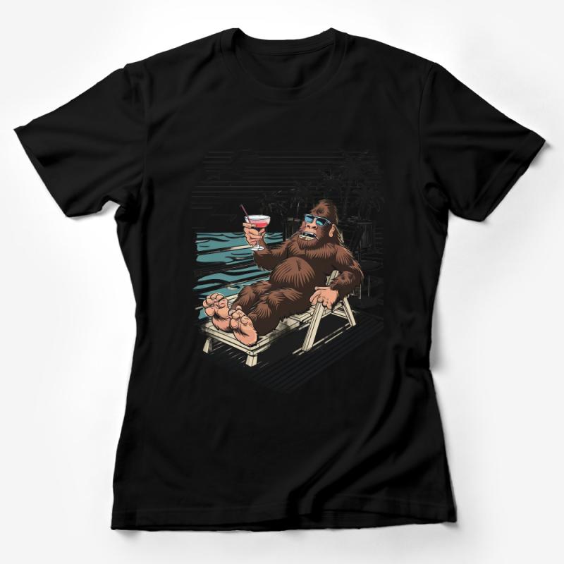 Men's Beach Bigfoot T-Shirt, Tropical Sasquatch Graphic Tee, Cool Summer Vacation Shirt, Unique Cryptozoology Apparel, Gift for Him Female T-Shirt