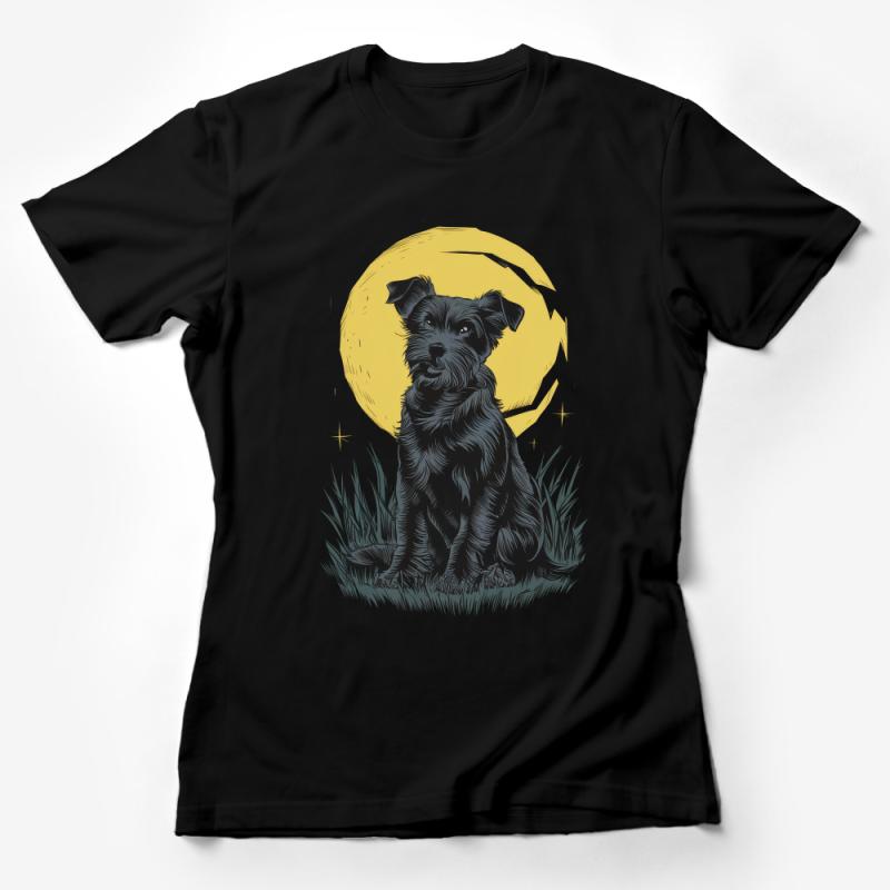 Black Dog T-Shirt, Moonlight Pet Canine Lover Tee, Graphic Animal Nature Shirt, Unisex Cotton Tee Female T-Shirt