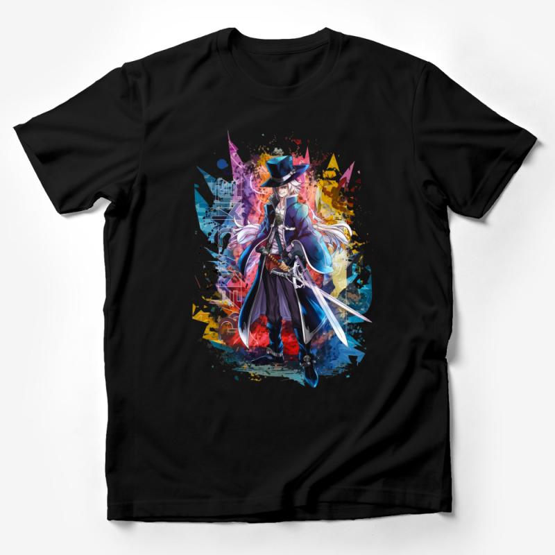 Fantasy Anime Character T-Shirt, Colorful Manga Warrior Graphic Tee, Unisex Anime Apparel, Cool Geek Gift, Stylish Otaku Clothing Male T-Shirt