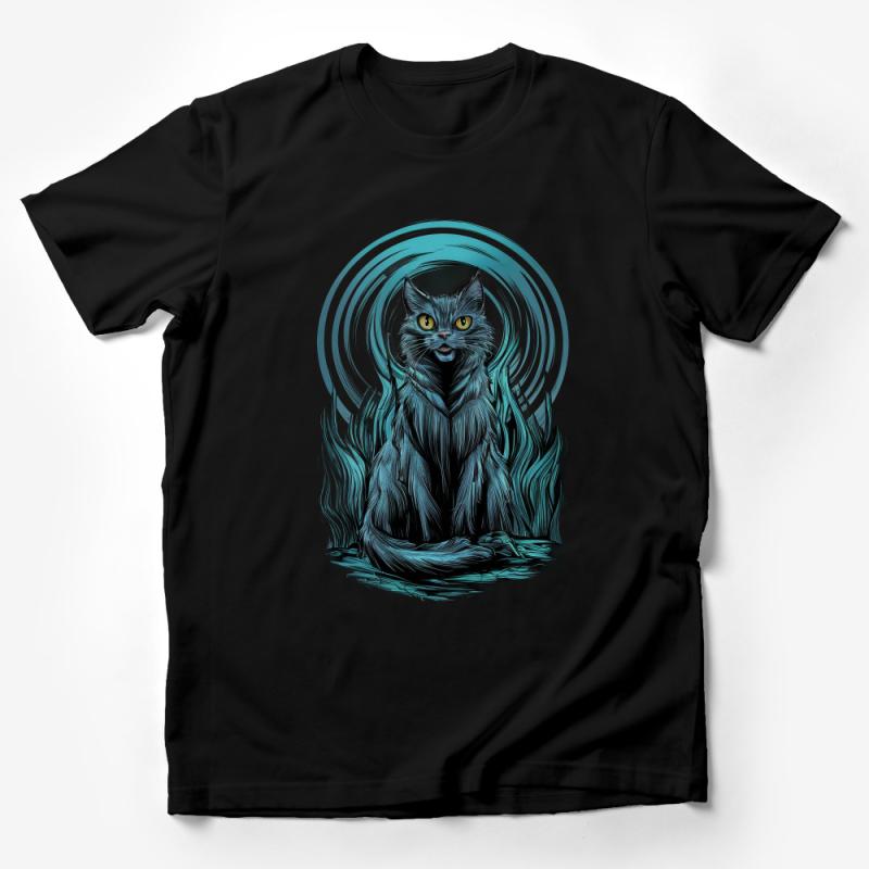 Mystical Cat T-Shirt, Whimsical Feline Art, Aura Energy Graphic Tee, Unisex Adult Clothing, Unique Cat Lover Gift Male T-Shirt