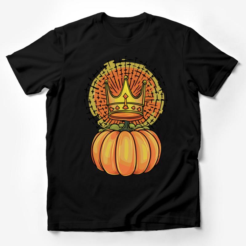 Pumpkin King Crown T-Shirt, Autumn Royalty Graphic Tee, Halloween Orange Monarch Top, Unique Fall Festival Unisex Apparel Male T-Shirt