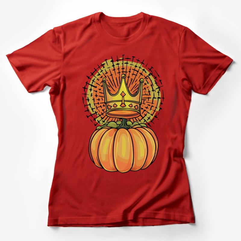 Pumpkin King Crown T-Shirt, Autumn Royalty Graphic Tee, Halloween Orange Monarch Top, Unique Fall Festival Unisex Apparel Female T-Shirt